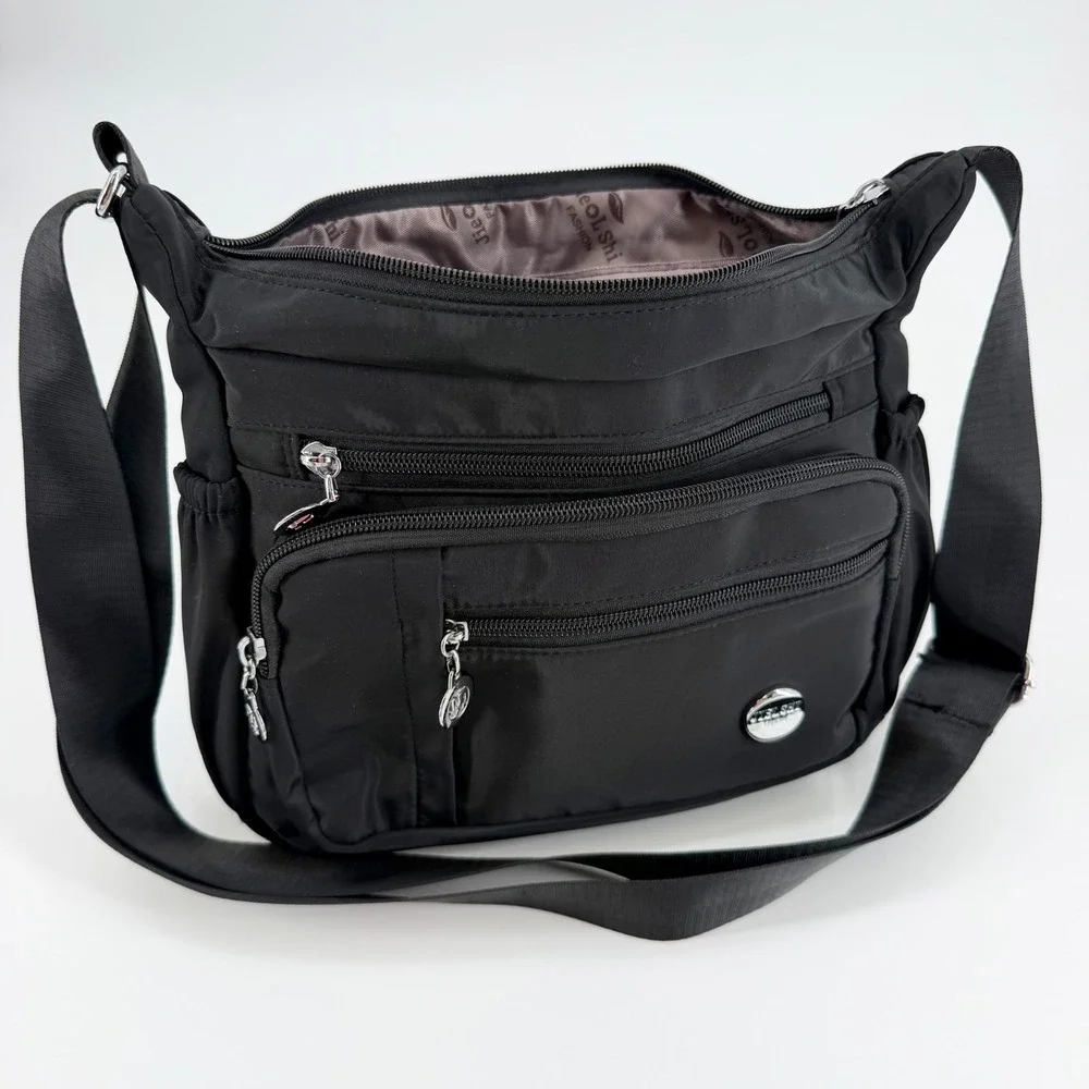 Jielshi Light Life Black Nylon Crossbody Bag Multi Pocket Travel Organizer